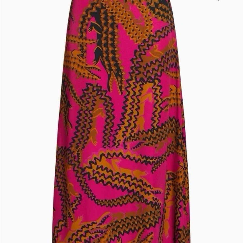 Farm Rio Pink Alligator Midi Satin Skirt Sz M